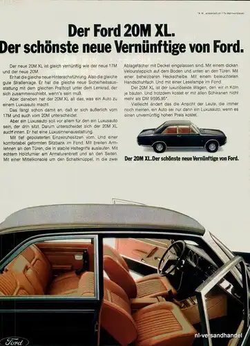 FORD-20M-XL-1968-Reklame-Werbung-genuine Ad-La publicité-nl-Versandhandel