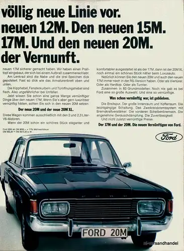 FORD-20M-NEU-1968-Reklame-Werbung-genuine Ad-La publicité-nl-Versandhandel