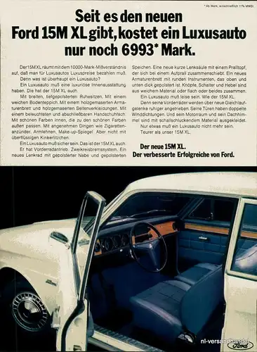 FORD-15M-XL-1968-Reklame-Werbung-genuine Ad-La publicité-nl-Versandhandel