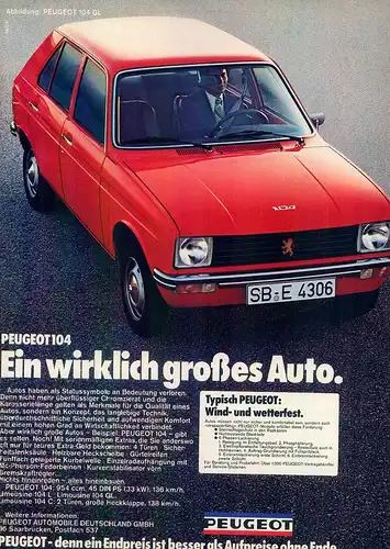 Peugeot-104-GL-1975-Reklame-Werbung-genuineAdvertising-nl-Versandhandel