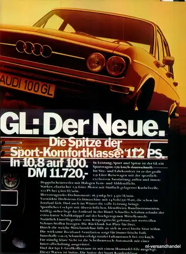 AUDI-100 GL-1971-Reklame-Werbung-genuine Ad-La publicité-nl-Versandhandel