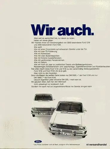 FORD-12M-1968-Reklame-Werbung-genuine Ad-La publicité-nl-Versandhandel