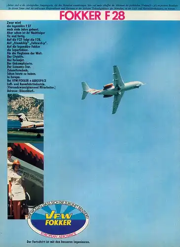 Fokker-F28-1970-Reklame-Werbung-vintage print ad-Vintage Publicidad-老式平面广告
