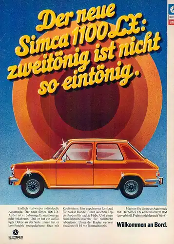 Chrysler-Simca-1100-LX-1975-Reklame-Werbung-genuineAdvertising-nl-Versandhandel