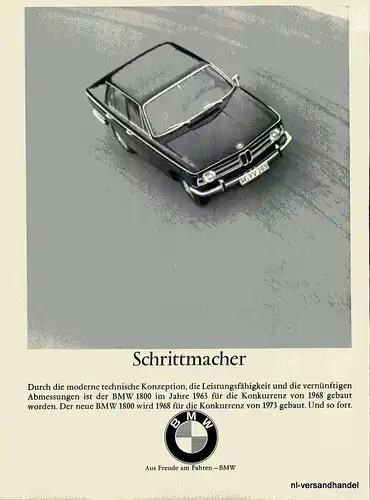 BMW-1800-SCHRITTMACHER-Reklame-Werbung-genuine Ad-La publicité-nl-Versandhandel