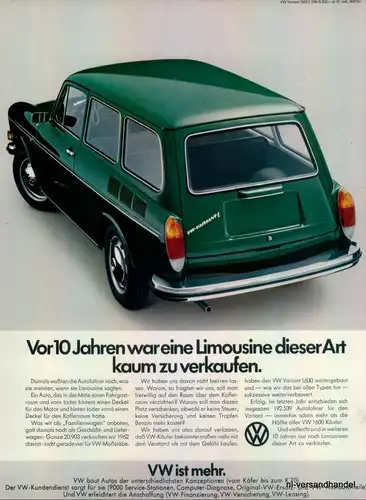 VOLKSWAGEN-VARIANT-L-1971-Reklame-Werbung-genuine Advert-La publicité-nl-Versand