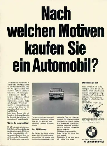 BMW-2000-KONZEPT-1968-Reklame-Werbung-genuine Ad-La publicité-nl-Versandhandel
