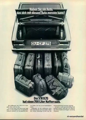 VOLKSWAGEN-K70-700l-1971-Reklame-Werbung-genuine Advert-La publicité-nl-Versand