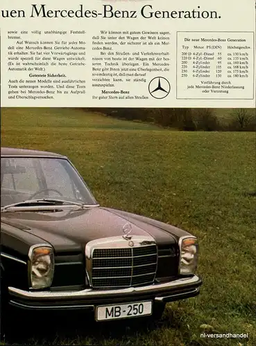 MERCEDES-TYP 250D-1968-Reklame-Werbung-genuine Ad-La publicité-nl-Versandhandel