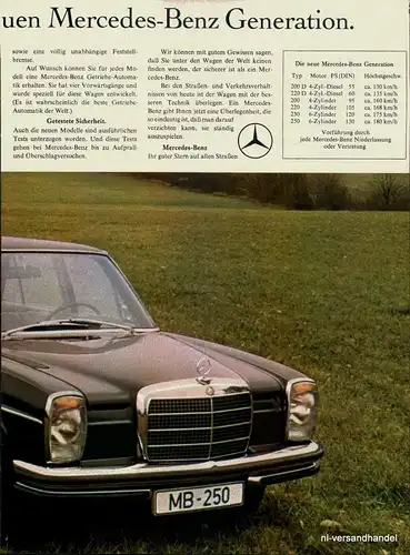 MERCEDES-TYP 250D-1968-Reklame-Werbung-genuine Ad-La publicité-nl-Versandhandel 