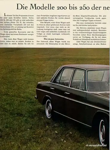 MERCEDES-TYP 250D-1968-Reklame-Werbung-genuine Ad-La publicité-nl-Versandhandel