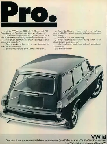 VOLKSWAGEN-VARIANT-1600-1971-Reklame-Werbung-genuine Ad-La publicité-nl-Versand