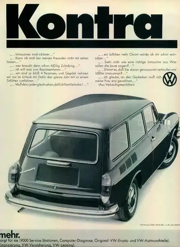 VOLKSWAGEN-VARIANT-1600-1971-Reklame-Werbung-genuine Ad-La publicité-nl-Versand