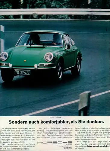 PORSCHE-911-COUPE-1971-Reklame-Werbung-genuine Ad-La publicité-nl-Versandhandel