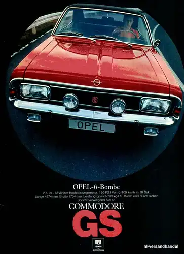 OPEL-COMMODORE-GS-6-BOM-Reklame-Werbung-genuine Ad-La publicité-nl-Versandhandel