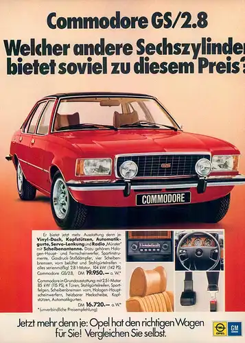 Opel-Commodore-GS/2.8-1975-Reklame-Werbung-genuineAdvertising-nl-Versandhandel
