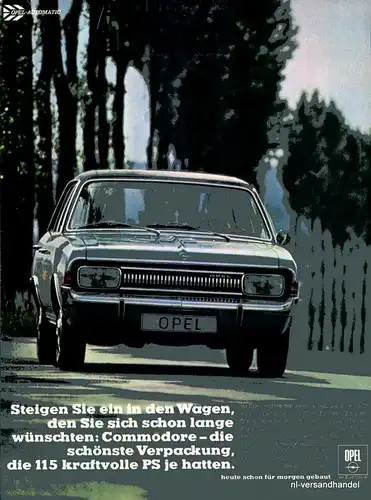 OPEL-COMMODORE-115-1968-Reklame-Werbung-genuine Ad-La publicité-nl-Versandhandel