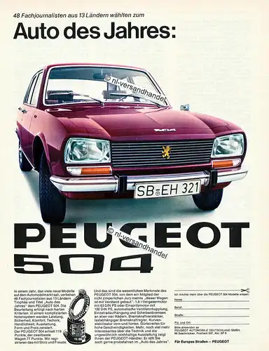 Peugeot-504-1969-Reklame-Werbung-genuine Advertising-nl-Versandhandel
