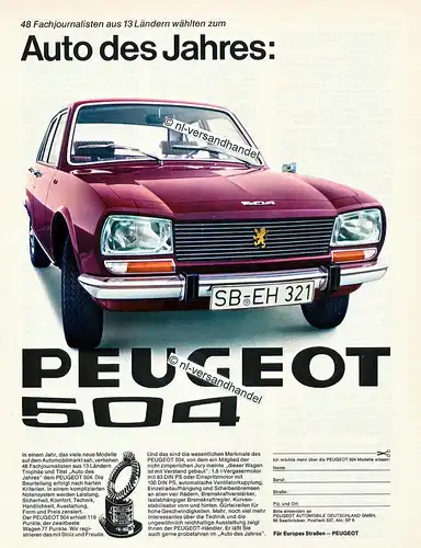 Peugeot-504-1969-Reklame-Werbung-genuine Advertising-nl-Versandhandel 