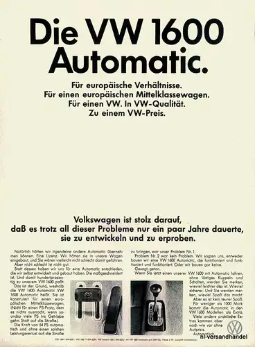 VOLKSWAGEN-1600-C-1968-Reklame-Werbung-genuine Ad-La publicité-nl-Versandhandel