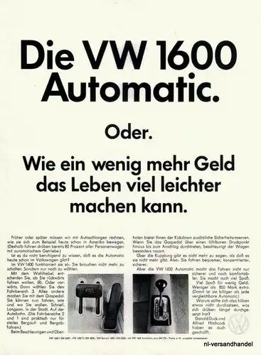 VOLKSWAGEN-1600-A-1968-Reklame-Werbung-genuine Ad-La publicité-nl-Versandhandel