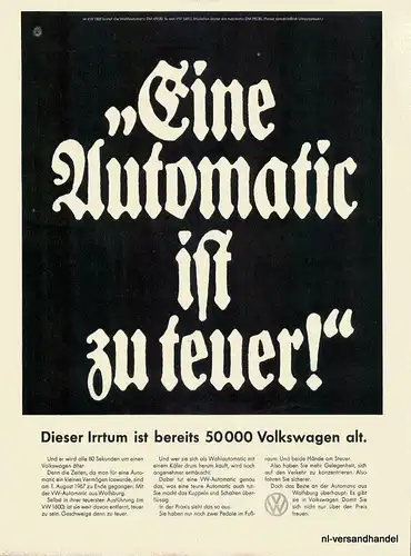 VW-1600-AUTOMATIC-1968-Reklame-Werbung-genuine Ad-La publicité-nl-Versandhandel