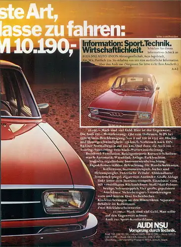 Audi-100-71-Reklame-Werbung-genuine Advert-La publicité-nl-Versandhandel
