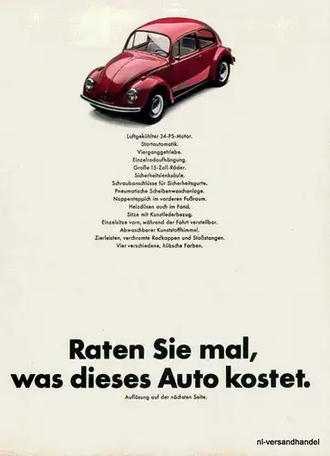 VOLKSWAGEN-1200-1968-Reklame-Werbung-genuine Ad-La publicité-nl-Versandhandel