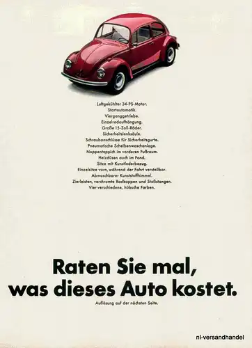 VOLKSWAGEN-1200-1968-Reklame-Werbung-genuine Ad-La publicité-nl-Versandhandel 