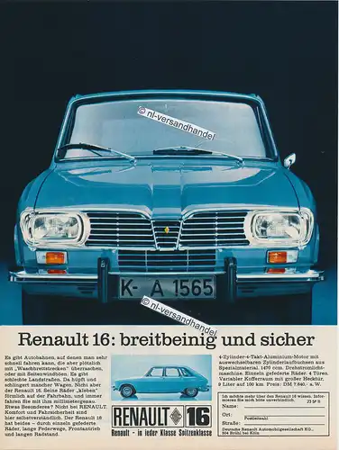 Renault-16-1967-Reklame-Werbung-genuine Advertising - nl-Versandhandel