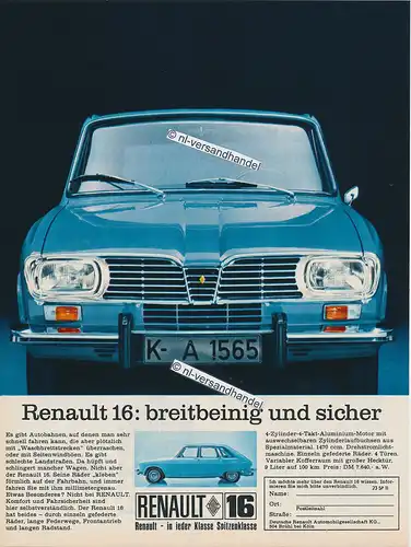 Renault-16-1967-Reklame-Werbung-genuine Advertising - nl-Versandhandel 
