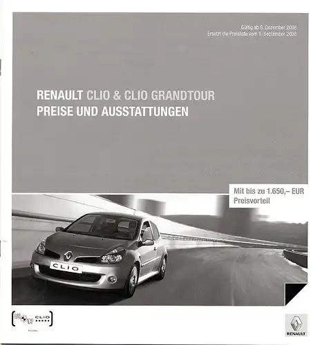 Renault - Clio - Grandtour - Preise - 12/08 - Deutsch - nl-Versandhandel
