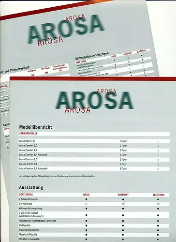 Seat - Arosa - Preise Austattung Technik - 08/97 - Deutsch - nl-Versandhandel