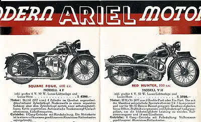 Ariel - Motorrad-Programm-  Prospekt  - 1935  -  Deutsch - nl-Versandhandel