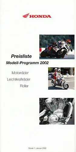 Honda - Motorrad-Programm - Preisliste - 2002 - Deutsch - nl-Versandhandel