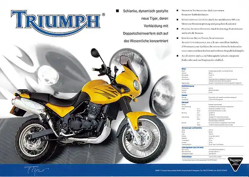 Triumph - Tiger / Sprint ST -  Prospekt  -  1998  - Deutsch - nl-Versandhandel