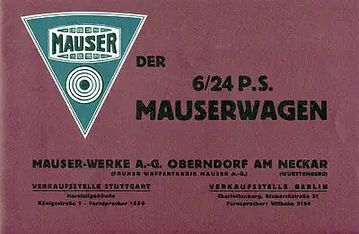 Mauser - 6/24 PS Mauserwagen - M6 - Prospekt  -1925 - Deutsch - nl-Versandhandel