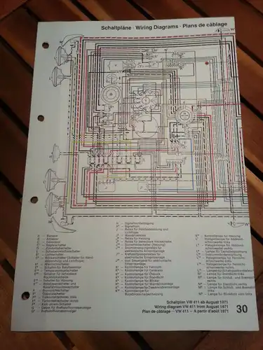 VW-411-Schaltpan-Wiring diagram-Plan de Cablage-08.1971-ORIGINAL