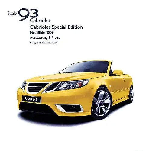 Saab - 93 - Cabriolet - Ausstattung&Preise - 09/08 - Deutsch -  nl-Versandhandel