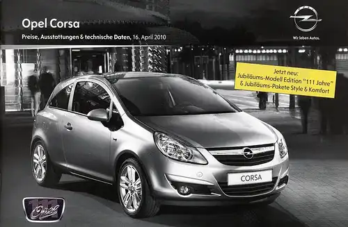 Opel - Corsa -  Preise/Ausstattungen - 04/2010 - Deutsch - nl-Versandhandel