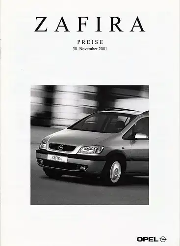Opel - Zafira  - Preisliste - 11/2001 - Deutsch - nl-Versandhandel