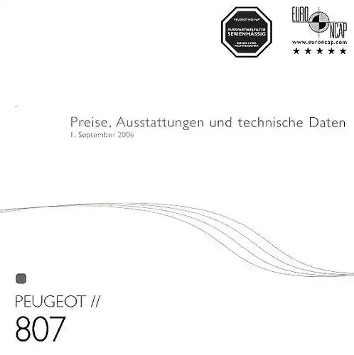 Peugeot -  807 -  Preise/Ausstattung -  09/06 - Deutsch - nl-Versandhandel