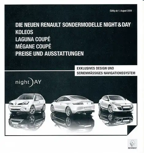 Renault -Sondermodell Night&Day - Preisliste - 08/09 - Deutsch- nl-Versandhandel