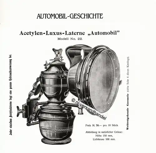 Autolampen - Acetylen-Luxus-Laterne - Hella - Archiv Verlag - nl-Versandhandel 