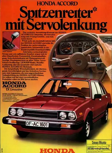 HONDA-ACCORD-LIMO-1980-Reklame-Werbung-genuine Advert-La publicité-nl-Versand