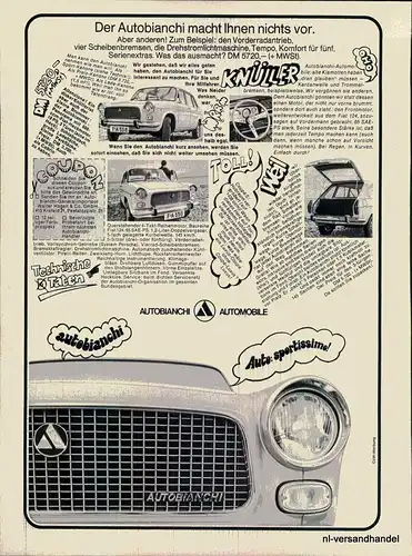 AUTOBIANCHI-SPORTISSI-´68-Reklame-Werbung-genuine Advert-La publicité-nl-Versand