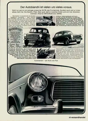 AUTOBIANCHI-60PS-´68-Reklame-Werbung-genuine Advert-La publicité-nl-Versand