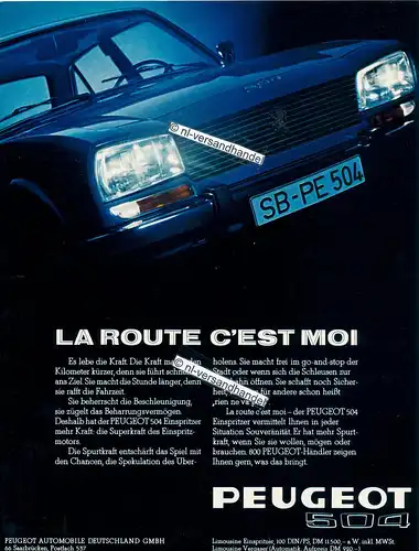 Peugeot-504-1970-Reklame-Werbung-genuine Advertising-nl-Versandhandel 