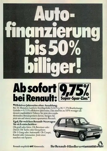 RENAULT-5-9,75%-1981-Reklame-Werbung-genuine Advert-La publicité-nl-Versand