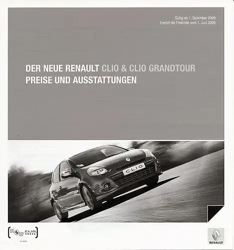 Renault - Clio - GrandTour - Preisliste  - 12/09  -  Deutsch- nl-Versandhandel